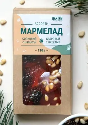 Мармелад сосновый ассорти с кедровыми орехами и с шишкой, 110 гр