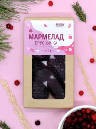 Мармелад ягодный Брусничка в крафтовой коробке, 110г