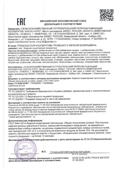 Пастила облепиховая (без сахара) 45 гр