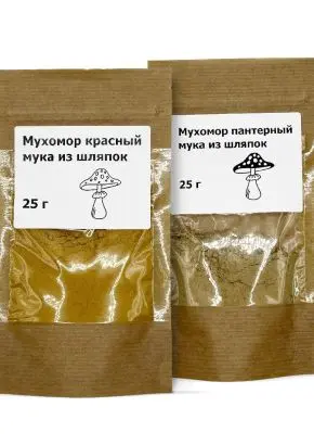 Комбо Мухомор мука из шляпок  2в1: мухоморы красный и пантерный